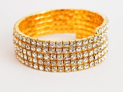Gold Spiral Bracelet, 4 rows Strass