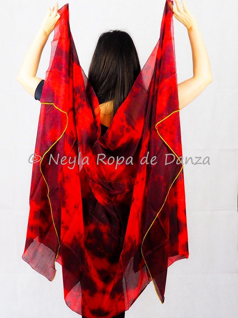 Red and Black Silk Veil - Belly Dance Costumes and Accessories