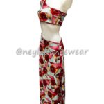 Belly dance dress, printed with red roses, and gray background, for belly dance, oriental dance, dress for dance classes.