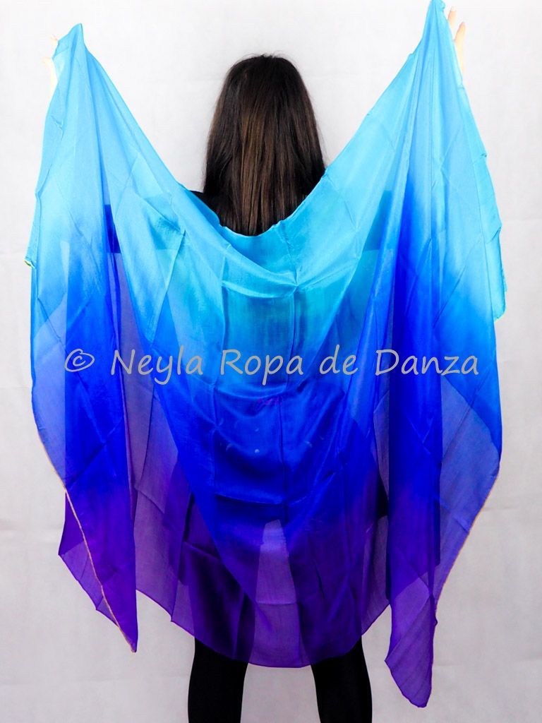 Velo de seda para danza del vientre violeta azul turquesa -  España